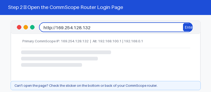 CommScope router login page open in a web browser