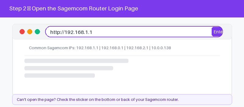 Sagemcom router login page open in a web browser