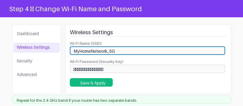 Adtran admin panel wireless settings for changing the Wi-Fi name and password
