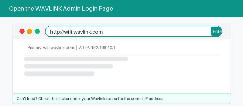 Wavlink router login page open in a web browser