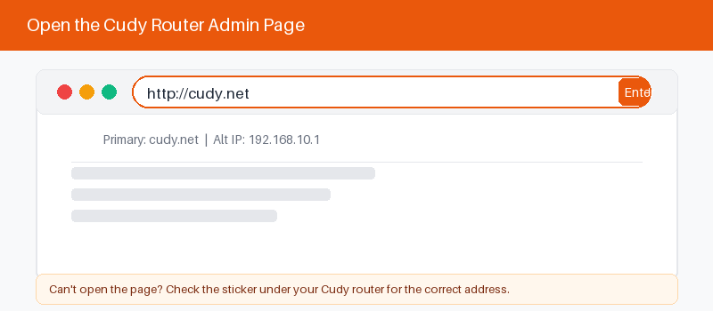 Cudy router login page open in a web browser