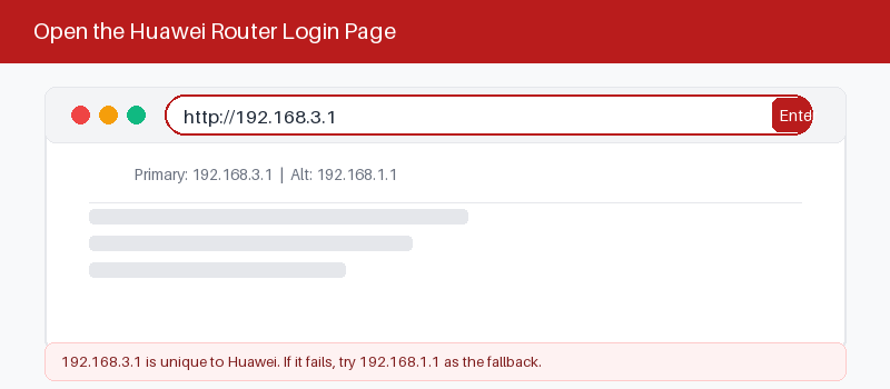 Huawei router login page opened at 192.168.3.1 in a web browser