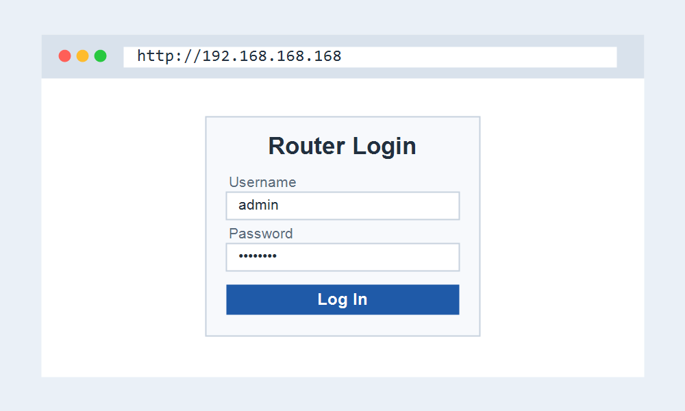 Browser open at http://192.168.168.168 showing the router login page with username and password fields